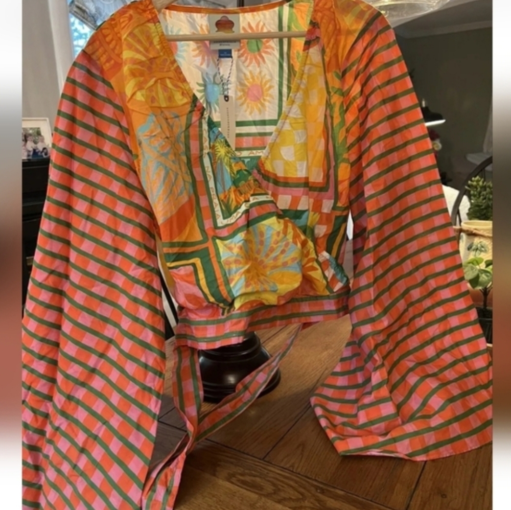 Farm Rio Vibrant Crop Top! Beachy Boho Brazil Funky Fun Retro NWT - Picture 2 of 3